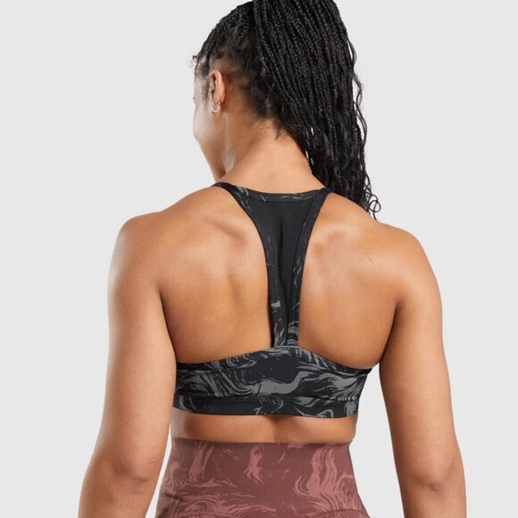 Gymshark Women’s Power Sports Bra Size XS Black Gray Marble Activewear - Picture 9 of 9